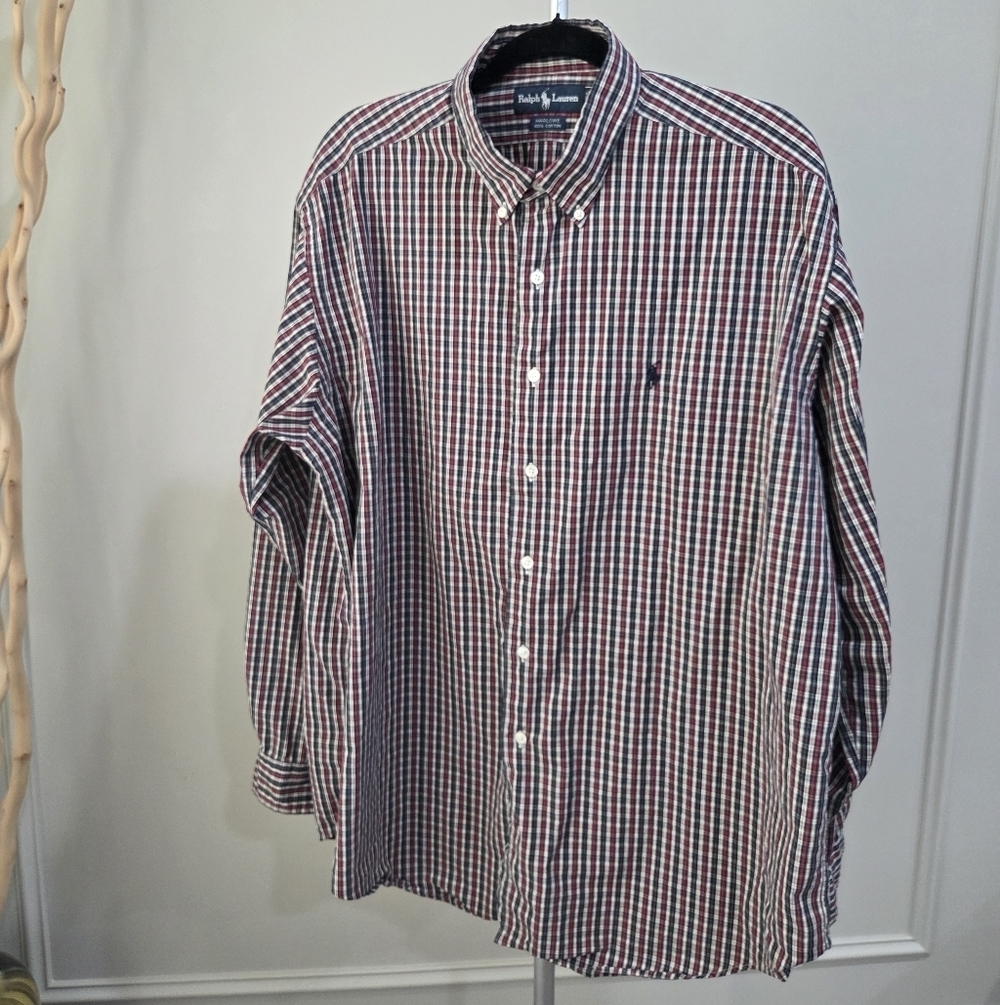 Polo by Ralph Lauren Men's Checkered Shirt - Red and Blue Sz.XL